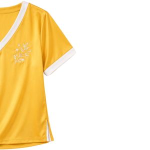 Ensemble de pyjama en satin jaune personnalisé pour femmes, haut à manches courtes et short, vêtements de nuit doux, vêtements de détente, fabrication sur mesure OEM ODM - Product Image 4