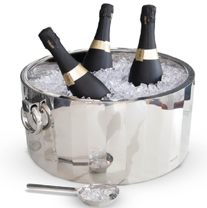 Antique golden metal ice bucket with embossed grape design available at wholesale prices. Vintage style decorative ice bucket. - Product Image 4