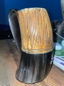 Dual Coloured Printed Ox Horn Drinking Mug <b>Personalized</b> Viking Horn <b>Cup</b> For Beer & Ale Food Safe Natural Horn Tankard - Product Image 5