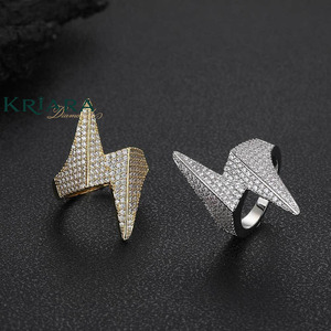 925 Silver 18K Gold Plated Round Brilliant Cut Moissanite <b>Light</b> Cocktail <b>Ring</b> Prong Setting Hiphop Men's Jewelry - Product Image 3