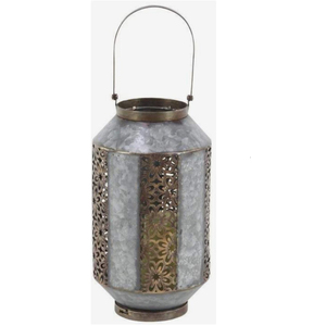 Lanterne à bougie en métal galvanisé, style antique vintage, en zinc, avec découpes florales, pour la maison et le jardin (vente en gros) - Product Image 1