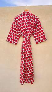 ชุดคลุมกิโมโนผ้าฝ้ายอินเดีย, ชุดคลุมเพื่อนเจ้าสาวลายบล็อกพิมพ์, ชุดนอนฤดูร้อน, ไซส์เดียว - Product Image 6