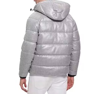 Veste matelassée à capuche pour homme, à carreaux, coupe-vent, fermeture éclair, vêtement d'hiver décontracté, rembourrage épais en polyester, coupe régulière - Product Image 2