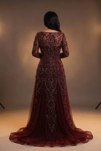 Elegante Vestido de Sirena con Lentejuelas para Madre de la Novia, Cuello Alto, Manga Larga, con Cuentas, Vestido Formal para Invitadas de Boda - Product Image 3