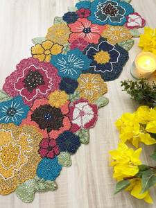 Handmade Embroidered Solid Pattern Polyester/Cotton Knitted <b>Table</b> <b>Runner</b> for Home & Hotel Use - Product Image 2
