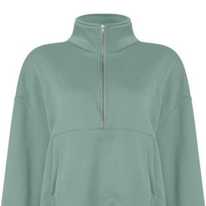 Sweat-shirt léger en coton à col roulé pour femme Green Dimple, coupe courte, épaules tombantes, fermeture éclair 1/4, style hiver - Product Image 5