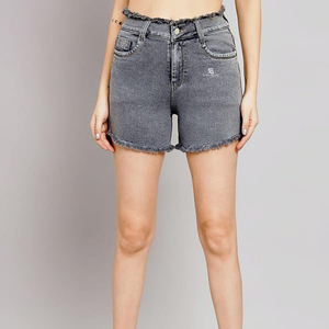 Shorts en jean pour femme, taille haute, délavé à l'acide, style streetwear décontracté, en coton, avec ceinture ajustable - Product Image 1