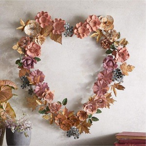 Rustic Metal Leaf Wreath with Hanging <b>Ribbon</b> Wall Decor Autumn Botanical Metal Leaf Wreath Decorative Wall Accent - Product Image 1