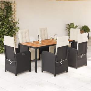 Juego de Comedor de Jardín de Ratán PE Negro con Reposapiés Ajustable Grande - Product Image 1