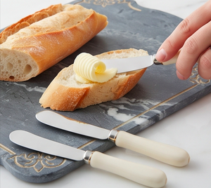 Ensemble de 4 couteaux à fromage et à beurre en acier inoxydable avec manche blanc crème, ustensiles de cuisine - Product Image 5