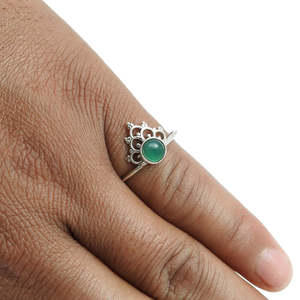Natural Green Onyx Art Deco Band <b>Statement</b> Crown <b>Ring</b> Crafted From Solid 925 Sterling <b>Silver</b> Women Engagement <b>Ring</b> In Boho Style - Product Image 4