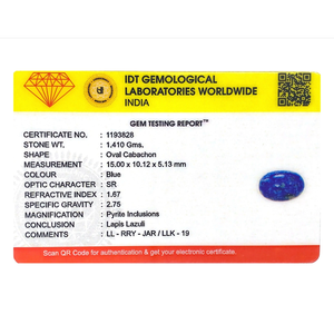 Natural Lapis Lazuli Loose Gemstone-7.05 Carat Certified Pear Cabochon - Product Image 4