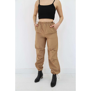 Pantalones Cargo de Mujer, Cintura Alta, Elásticos, Largos, Holgados, de Color Sólido, Lona 100% Algodón, Estilo Casual, para Primavera - Product Image 5