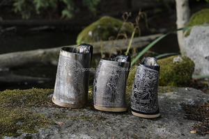 Auténtica jarra de cuerno Vikingo, taza nórdica hecha a mano y vaso de chupito para cerveza, hidromiel o whisky, regalo de negocios a la venta - Product Image 6