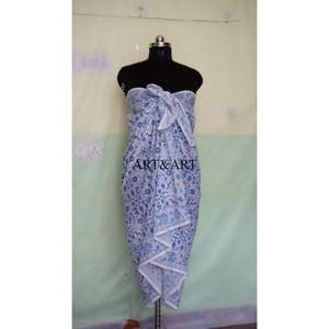 Pareo de Algodón Estampado a Mano Único de la India, Elegante Pareo para Mujer, Pañuelo de Playa, Chales Cómodos, Pañuelos Tradicionales - Product Image 1