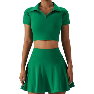 Ensemble de tennis pour femme : haut polo court et jupe-short taille haute, tenue de sport pour le golf et le pickleball avec poche - Product Image 1