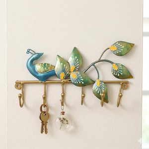 Vintage Metal Peacock <b>Wall</b> <b>Hooks</b> with Leaf Design 5 <b>Hooks</b> <b>for</b> <b>Keys</b> and Decorative Use - Product Image 1