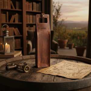 Estuche de viaje para vino de cuero genuino, portátil, para una sola botella, de lujo, con asa, LEB-0073C - Product Image 5