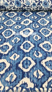 <b>Handmade</b> Indian Floral Kantha <b>Quilt</b> 100% Cotton Block Printed Indigo Blue Kantha <b>Quilt</b> Indigo Blue Cotton Kantha <b>Quilt</b> Indian - Product Image 3