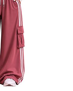 Pantalon de survêtement cargo rose à jambes larges pour femme, taille haute, avec cordon de serrage, poches latérales, style décontracté streetwear, coupe ample - Product Image 4