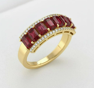 14KT Lab Grown <b>Ruby</b> and Diamond Luxury Half <b>Eternity</b> Wedding Anniversary Party Band - Product Image 1