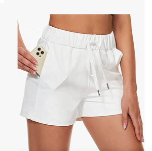 กางเกงขาสั้นผ้าฝ้ายเอวสูงสำหรับผู้หญิง, กางเกงระบายอากาศได้ดีมีกระเป๋าสวมใส่สบายเหมาะสำหรับเดินทาง - Product Image 1
