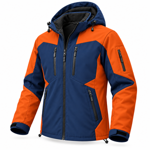 Custom Branding Softshell Outdoor <b>Jacket</b> Men's Winter Hunting Coat <b>Warm</b> <b>Fleece</b> Lining Color Block Zipper Pockets Detachable Hood - Product Image 2
