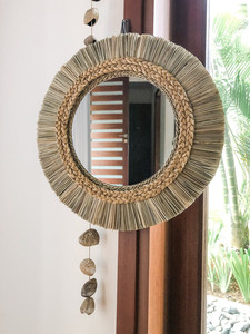 Miroir mural traditionnel en jonc de mer, fait main, écologique, éclairé, sans cadre ou avec cadre, pour la décoration intérieure, fabriqué au Vietnam par King Craft Viet - Product Image 1