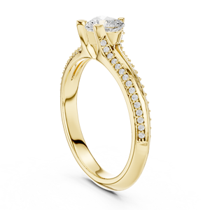 Anillo de compromiso de oro de 14K y 18K con diamante cultivado en laboratorio de talla corazón, solitario de vástago dividido de 0.85Ct DEFVVS, banda pavé de tres puntas, ODM - Product Image 4