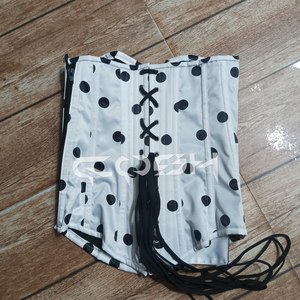 Overbust Steelboned White On Black Polka Dot Corset Top - Product Image 3