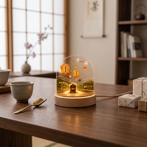 Lampe aromatique LED de la gare de Pingxi à Taïwan avec base en bois, veilleuse en pierre aromatique aux huiles essentielles, souvenir scénique personnalisé - Product Image 3
