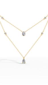 Collier délicat à plusieurs rangs avec pendentif minimaliste en diamants de laboratoire taillés poire, ovale et rond, en or 10K, couleur incolore, VVS, multi-pierres - Product Image 5