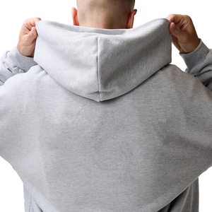 Men's Gray Hooded Zip-Up <b>Tracksuit</b> Set Full Length Loose Fit Cotton Sweatshirt Pants Casual Autumn Wear Solid Color Side Pockets - Product Image 6