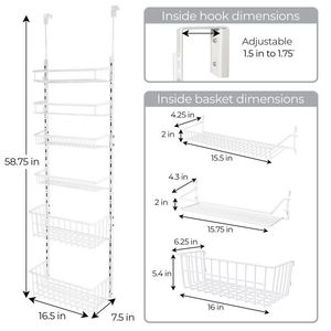 Organizzatore da Porta a 6 Ripiani Regolabili in Acciaio Verniciato a Polvere Bianco per Scarpe, Borse, Spezie in Bagno, Cucina, Armadio - Product Image 4