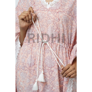 Nouvelle Arrivée 2025 Robe Kaftan Rose Naturel Kimono Unisexe d'Été Ample en Dentelle Imprimée au Bloc Indien Écologique - Product Image 3