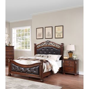 Letto matrimoniale California King Size tradizionale 1 pezzo, con testiera e pediera trapuntate in similpelle, imbottito, colore ciliegio scuro - Product Image 5