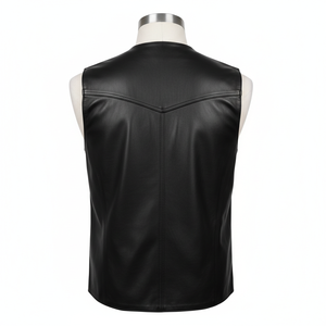 Chaleco Occidental de Cuero Genuino para Hombre, Negro, Cierre de Broches Frontales, Cuello en V, OEM, Venta al Por Mayor, Chaleco de Cuero Sintético Transpirable para Hombre - Product Image 2