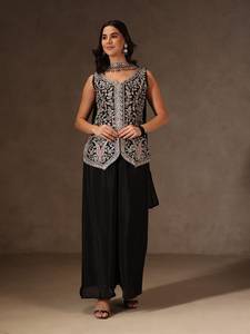 Designer Party Wear Sequence Coding Embroidery Work Viscose Chinon <b>Top</b> With Bottom And Dupatta Fully Stitched Ready To Wear Set - Product Image 1