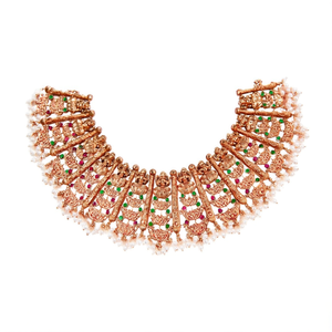 Rose Gold Plated Lakshmi Short Pearl Necklace-Fine Bridal Jewelry Set - Product Image 2