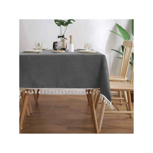 Mantel bordado de algodón gris oscuro artesanal moderno GOTS Certified Durable Gatherings Dining 60x108 pulgadas Fresh New Stylish - Product Image 1