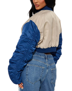 High Quality Cropped Satin Women's Varsity <b>Jacket</b> Customized Breathable Baseball Solid <b>Pattern</b> Pocket Baseball <b>Jacket</b> For Women - Product Image 2