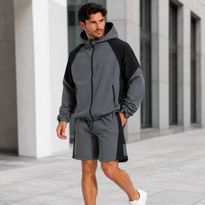 Ensemble deux pièces coupe-vent personnalisé pour homme : veste et short en nylon technique tissé, séchage rapide, idéal pour l'été, le streetwear et le jogging – Fournisseur - Product Image 4