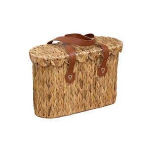 Cesta de Almacenamiento Personalizada de Jacinto de Agua, Tejida a Mano, con Asas de Cuero Vegano, Divisor Extraíble, Diseño Festoneado - Almacenamiento de Alimentos de Lujo - Product Image 1