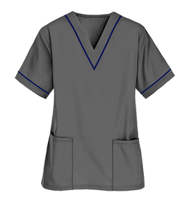 Haut de blouse médicale unisexe en tissu extensible, uniforme d'infirmière d'hôpital, col en V, trois poches, style moderne de tenue médicale - Product Image 4