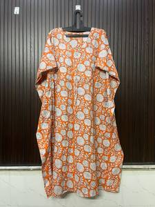 Robe Kaftan en Coton Écologique à Imprimé Floral, Col en V, Manches Chauve-Souris, Coupe Ample Longueur Ras du Sol, Style Bohème Décontracté, Taille Naturelle pour Femme - Product Image 3