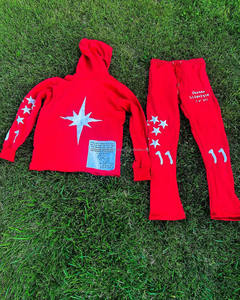 100% coton Vintage soleil fané écran bouffée impression Jogging survêtement personnalisé pantalon évasé multicolore haut vêtements solide hiver - Product Image 4