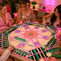 Tapis de Mahjong Américain Géométrique Rétro de Luxe Personnalisé 33 pouces, Housse de Table de Jeu Pliable en Néoprène Premium Antidérapante, Logo Personnalisé pour Poker