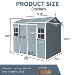 Abri de jardin extérieur en résine 8 x 6 pieds, étanche, avec plancher, deux fenêtres, porte verrouillable, abri à outils pour jardin et patio - Product Image 4