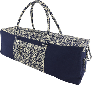 Sac de transport pour tapis de yoga bleu marine à motif floral avec doubles poignées et fermeture éclair, ajustement universel, forme rectangulaire - Product Image 1