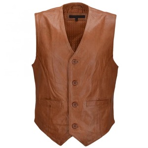 Men's <b>Brown</b> V-Neck Leather Look <b>Vest</b> Casual Outerwear Single Breasted With Button Closure Regular Fit Solid Color Top Quality - Product Image 1